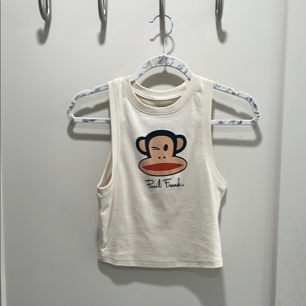 Y2K Paul Frank Cream Tank Top with Cartoon Monkey Graphic